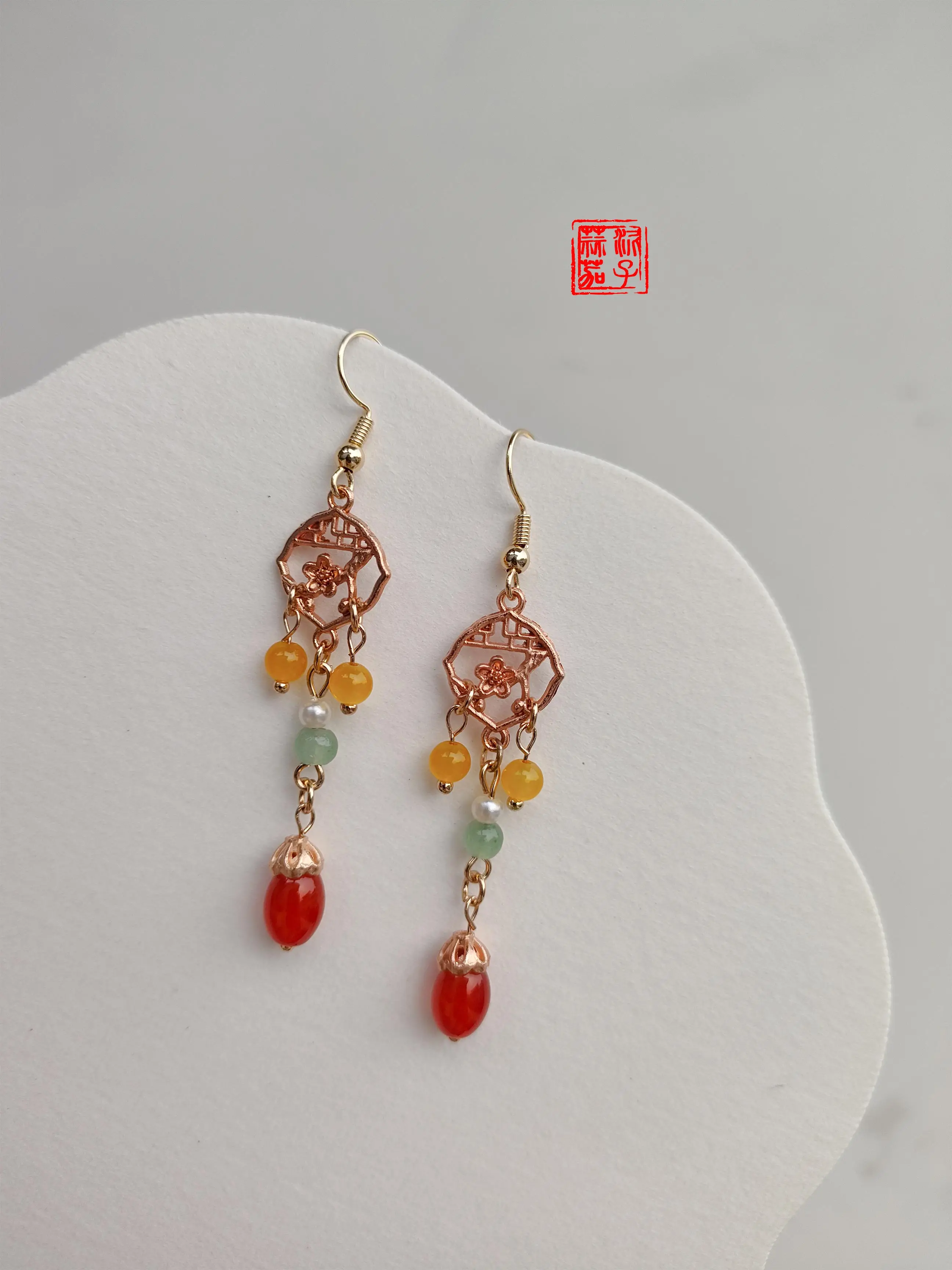 Chinese Style Traditional Hanfu Vintage Plum Flower Tassel Dangle Earrings Mixed Material Beaded Drop Earrings Optional Ear Clip