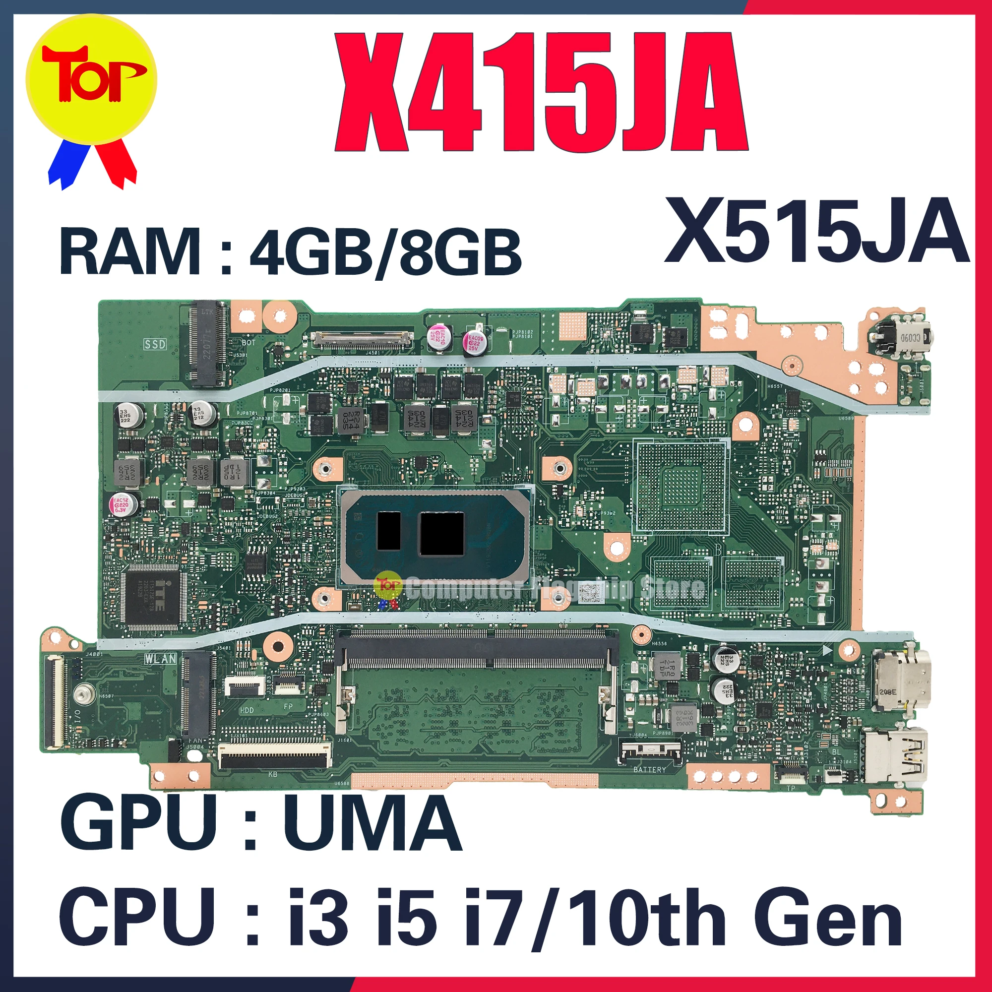 X415JA Laptop Motherboard For ASUS  X515JAB X515JF X515J X415J P1511cja P1511cjp P1411cja P1411cjp V5200J I3 I5 I7 Mainboard