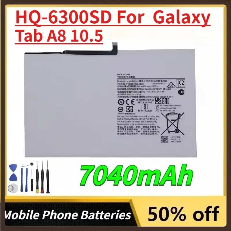 Large Capacity 7040mAh HQ-6300SD Mobile Phone Batteries for Samsung Galaxy Tab A8 10.5 Rechargeable Battery +Free Tools