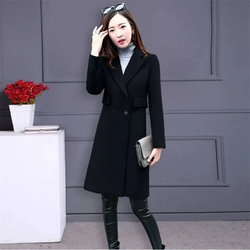 

Women Woolen Coat Autumn Winter New Female Wool Overcoat Ladies Fashion Medium Length Woolen Windbreaker Jacket