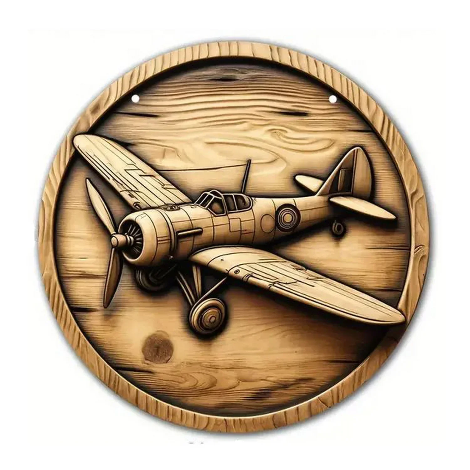 Retro Round Metal Tin Signs 2D Flat Fighter Plane Decor Pattern Nostalgic Iron Painting Novelty for Cafe Bar Man Cave Wall Decor