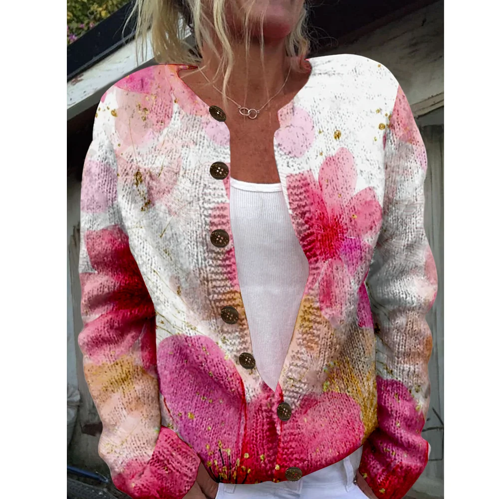 

Autumn Winter Knitted Sweet floral Cardigan Sweater Streetwear Women Sweaters Knit Top Casual Cool Jumpers Fashion