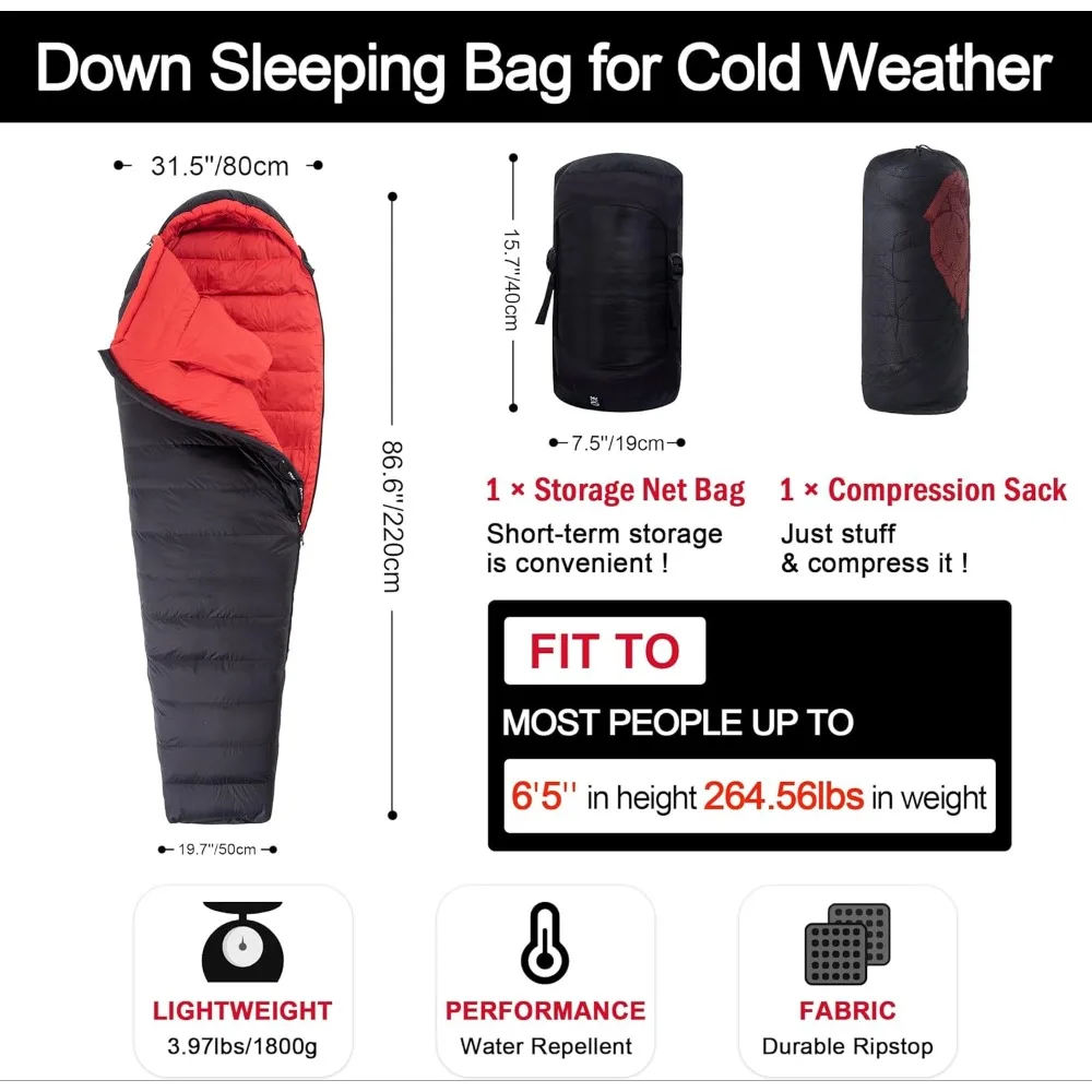 Ultra Light Down Sleeping Bag,suitable for Adults To Fill Up To 600 Times, with Compression Bag, Suitable for Hiking and Camping