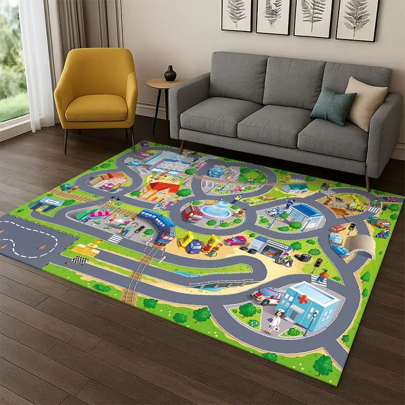 City Traffic Road Highway Runway Playroom Child PlayMat Carpet Rug for Bedroom Living Room Sofa Doormat Home Decor Non-slip