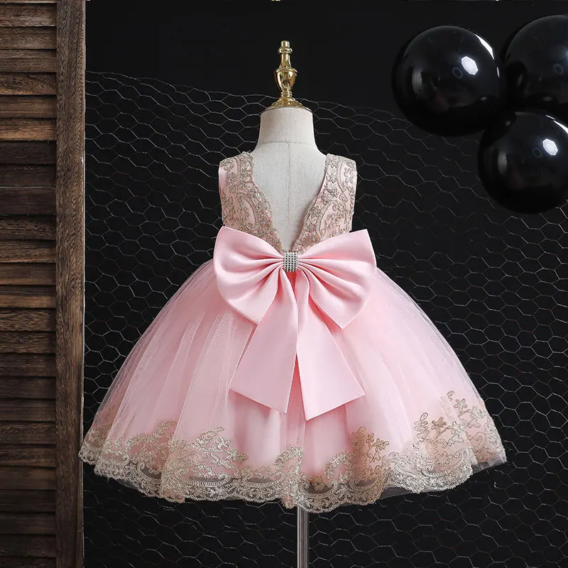 

Princess Baby Birthday Communion Party Dance Lace Dress Flower Girl New Year's New Chritstmas Party Big Bow Tutu Dress