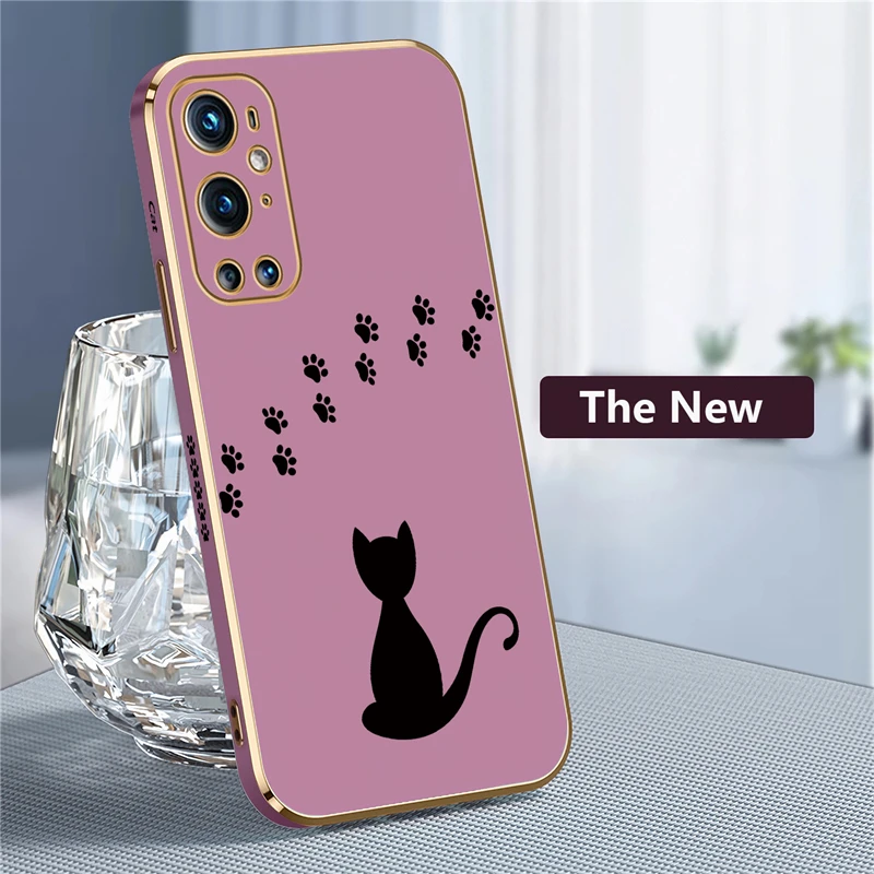 Oneplus 9 Pro Cartoon Cat Phone Case For One Plus 9 8 7 7T Pro Nord CE 2 Lite 5G Cute Animal Pattern Plating Soft TPU Cover