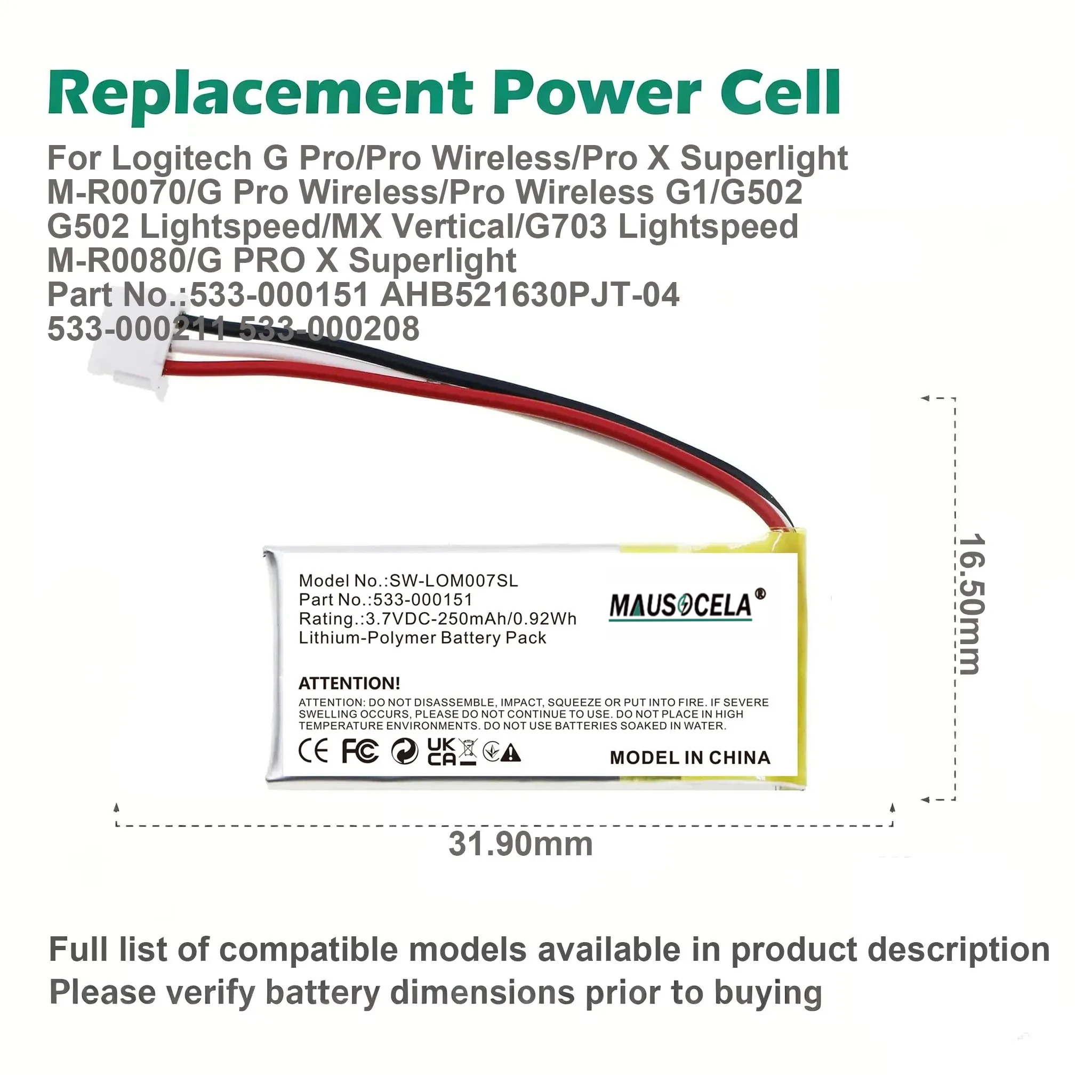 250mAh 3.7V Li-Po Battery SW-L - Logitech Mouse G Pro X Superlight review and price