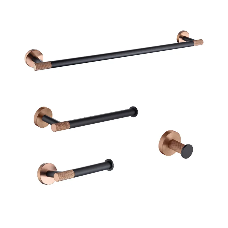 

4-piece Set Towel Bar Kit Brass + Stainless Steel Perforated Towel Bar Single Bar Toilet Tissue Rack Hook Bathroom Pendant