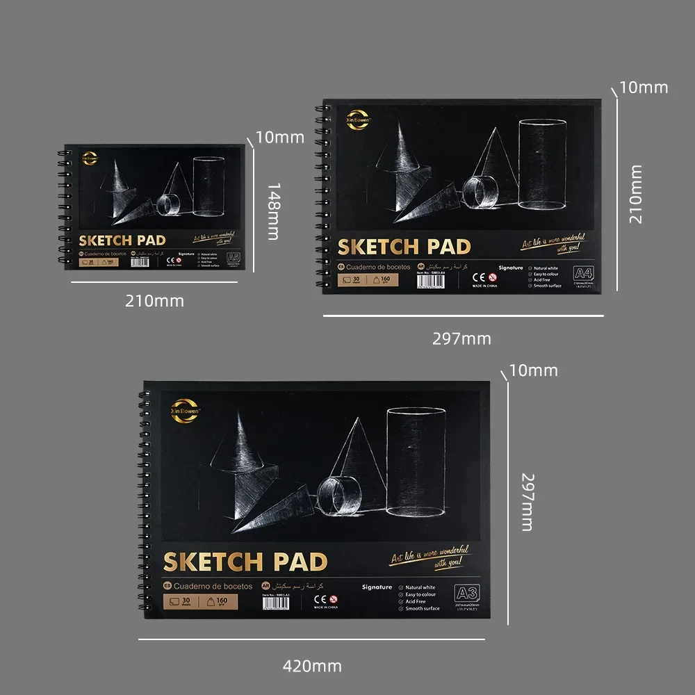 Professional Sketchbook A3 A4 A5 Drawing Pad 30 Sheets 160 GSM Acid-Free Paper Artist Sketch Book for Pencil Charcoal Art Supply