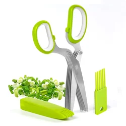 Kitchen Scissors 5 Layers Multifunctional Chopped Vegetable Scallion Spice Cutter Manual Cooking Tool Stainless Steel Knife