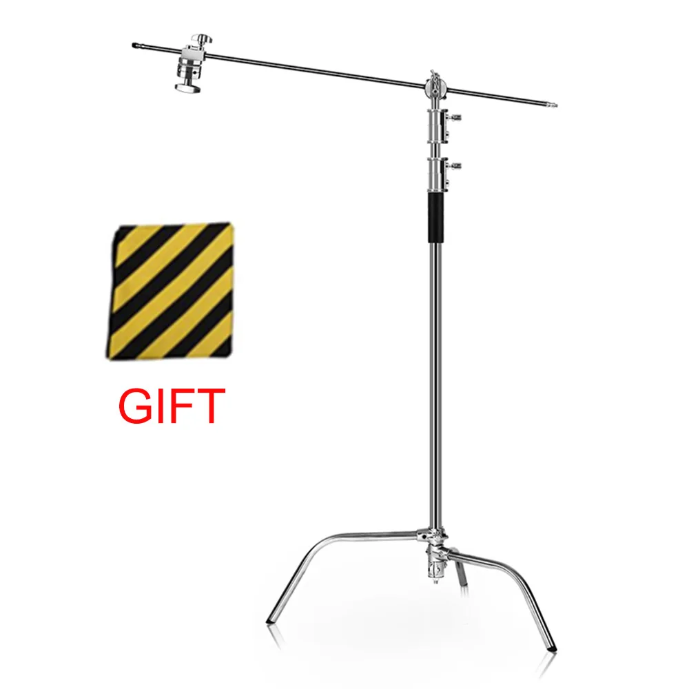 Stainless Steel Heavy Duty C Stand with Boom Arm - Max Height 8.5ft/260cm Photography Light Stand with 3.5ft/107cm Holding Arm