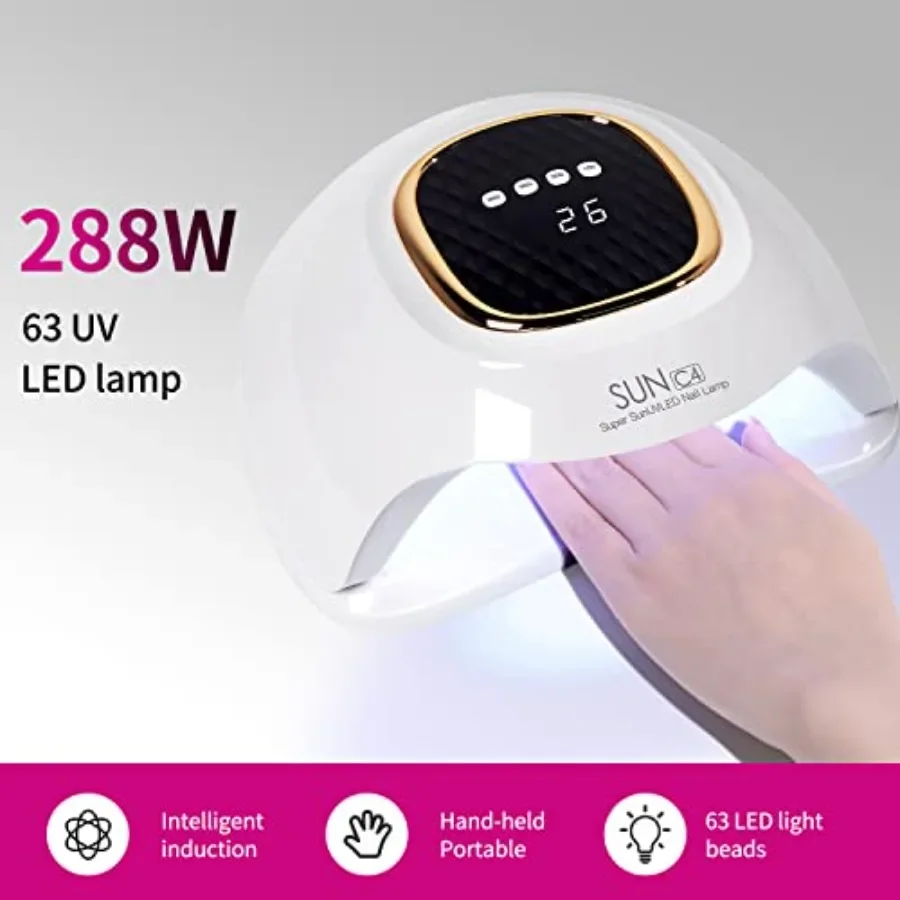 Lámpara UV para uñas de secado rápido, potente y eficiente lámpara LED para uñas con 4 ajustes de sincronización, Sensor automático infrarrojo, luz UV profesional