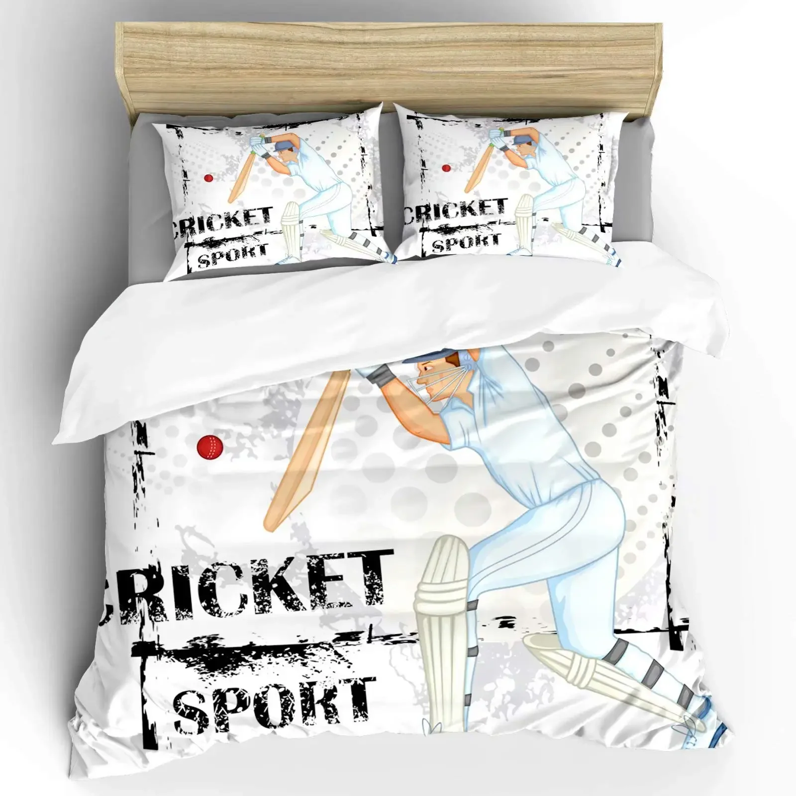 Cricket Duvet Cover Set Abstract Sports Pattern Bedding Set Microfiber Player Playing Game of Cricket Double Queen Quilt Cover