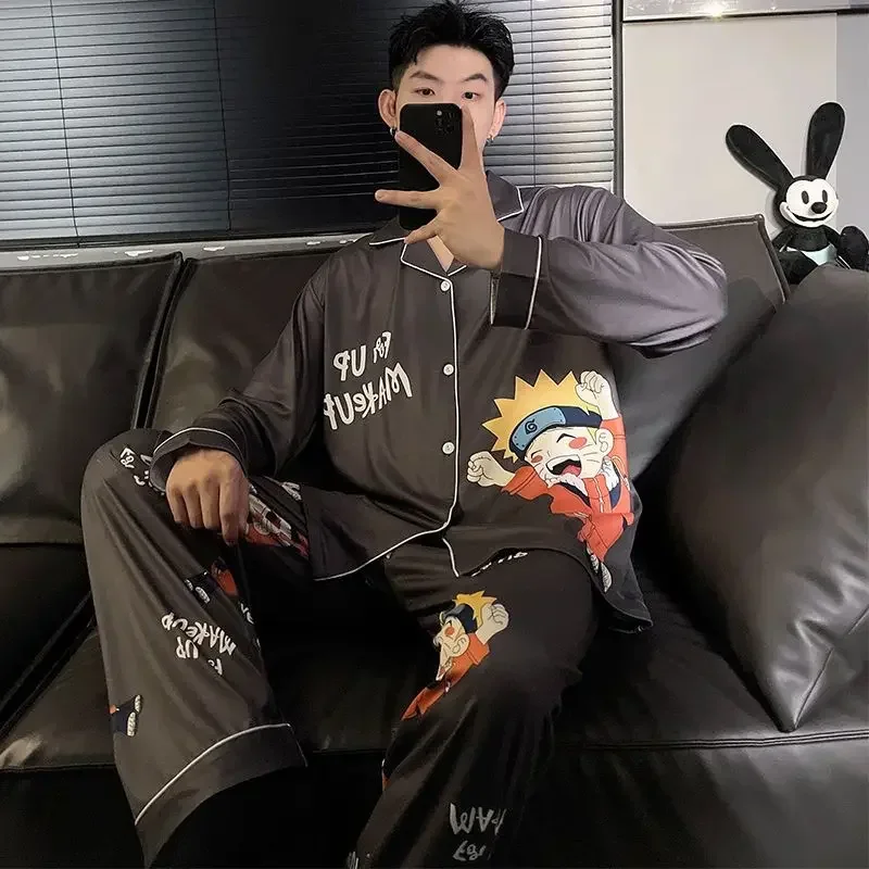 NEW Naruto anime peripheral cartoon black men\'s pajamas early autumn long-sleeved trousers handsome teenagers home clothes set