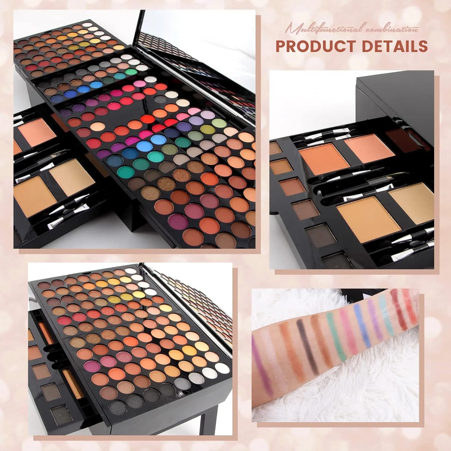 Palette de fards à paupières Piano 180 couleurs, ensemble de fards à joues mats et scintillants avec Eyeliner noir, Kit cadeau de maquillage pour la fête des mères