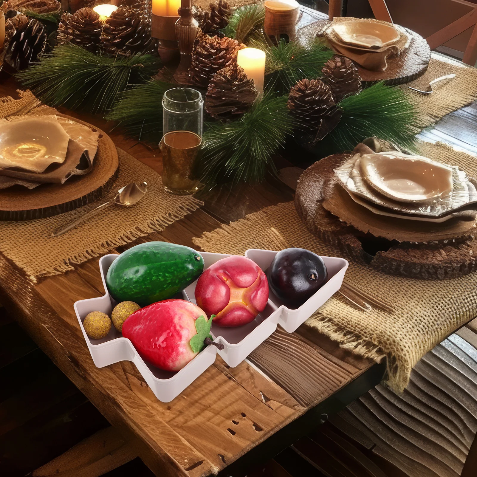 

Functional Christmas Tree Shaped Fruit Plate Multi Compartment Plastic Dishes Tray for Party Home Use Light Pink