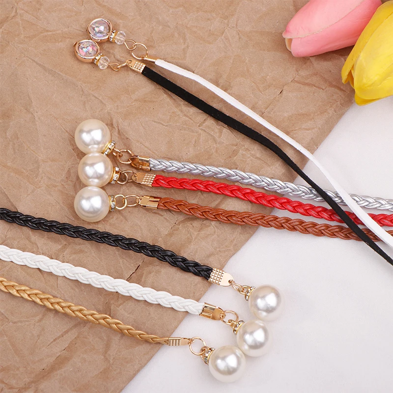 🛒Retro PU Braided Pearl Belt Waist Chain Versatile Women Leather Rope Waistband Waist Rope Jeans Dresses Clothing Accessories