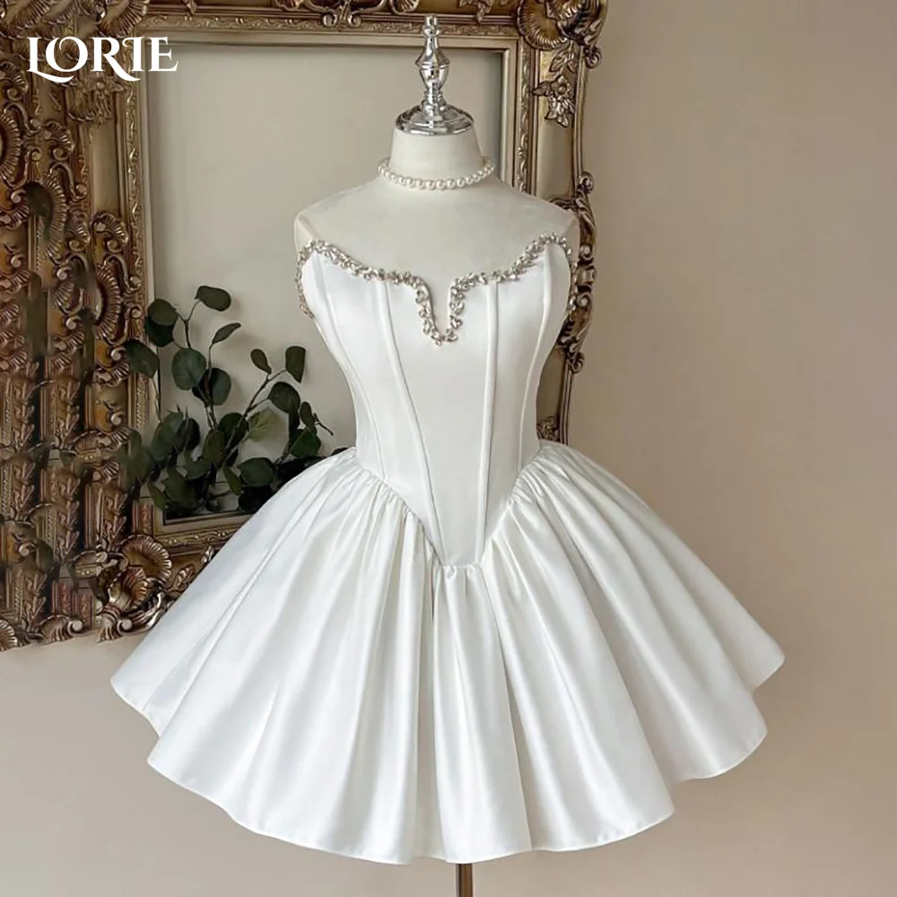 LORIE Vintage Short Wedding Dress Bow Puff Pleats Ball Backless Sexy Corset Mini Bridal Gown Princess Bride Gowns Customized