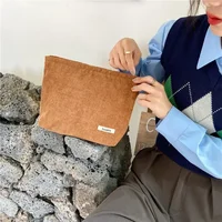 Grands sacs à cosmétiques doux pour femmes, trousse de toilette de maquillage, trousse de maquillage de voyage à la mode, trousse de rangement pour crayons et pinceaux en velours côtelé 6