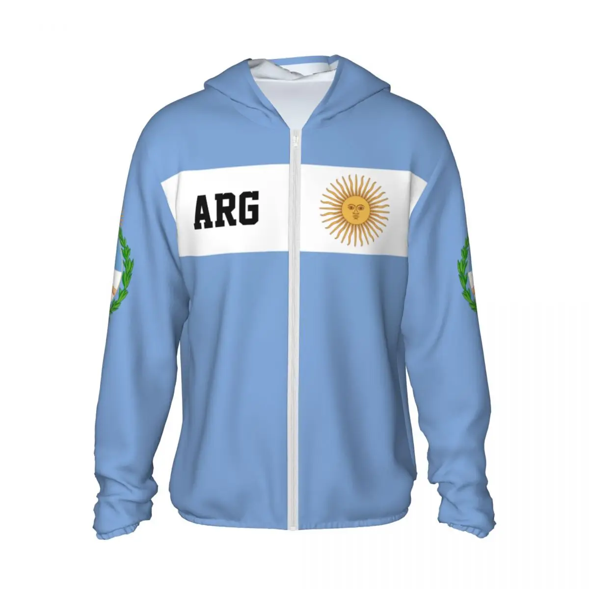 Argentina Flag Polyester Hoodie Sunscreen Sun Protection Fishing Running Clothes Quick Dry Performance Long Sleeve With Zipper