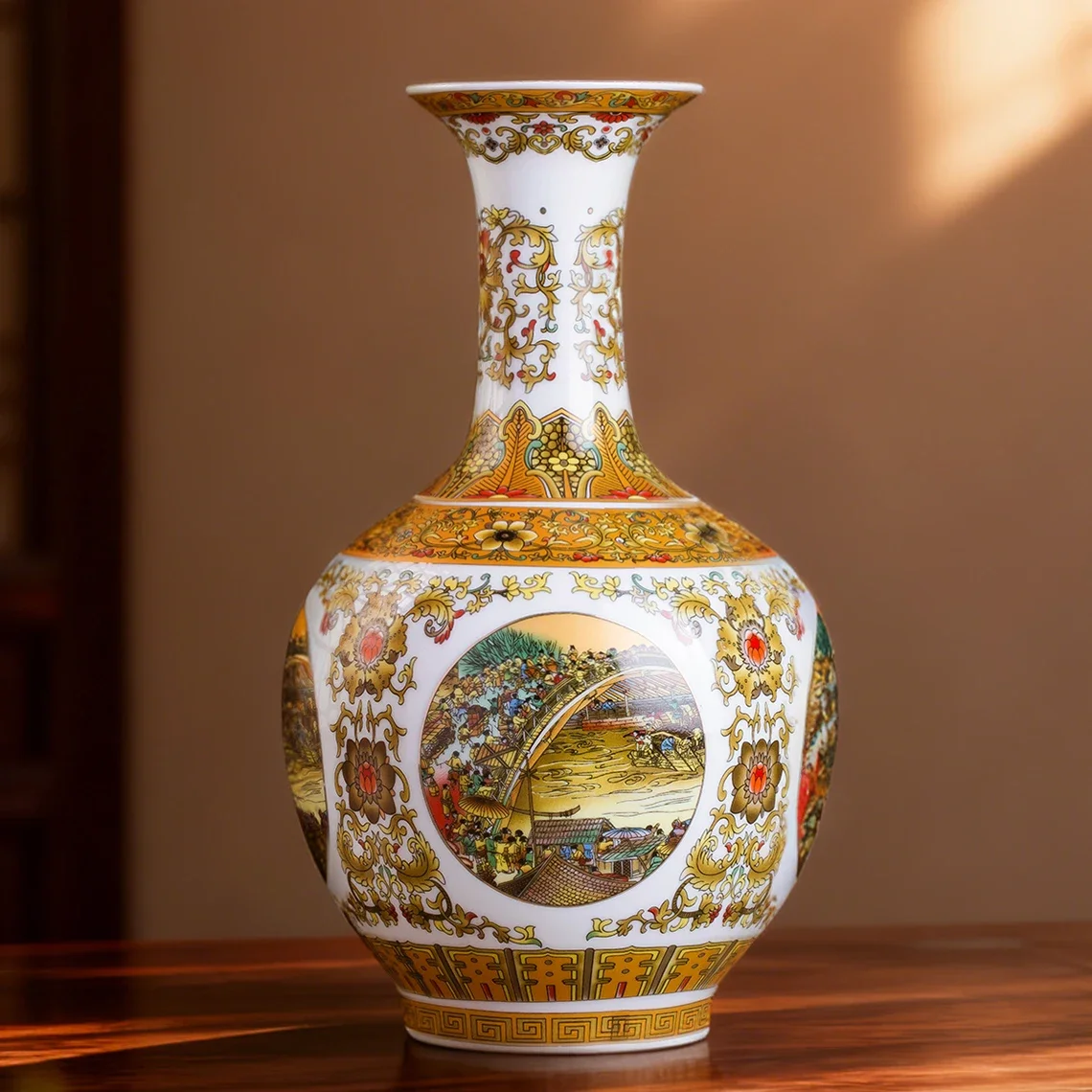 Jingdezhen Ceramic Flower Vases New Chinese Style Home Decor Living Room TV Cabinets Antique Shelves Decorative Ornaments