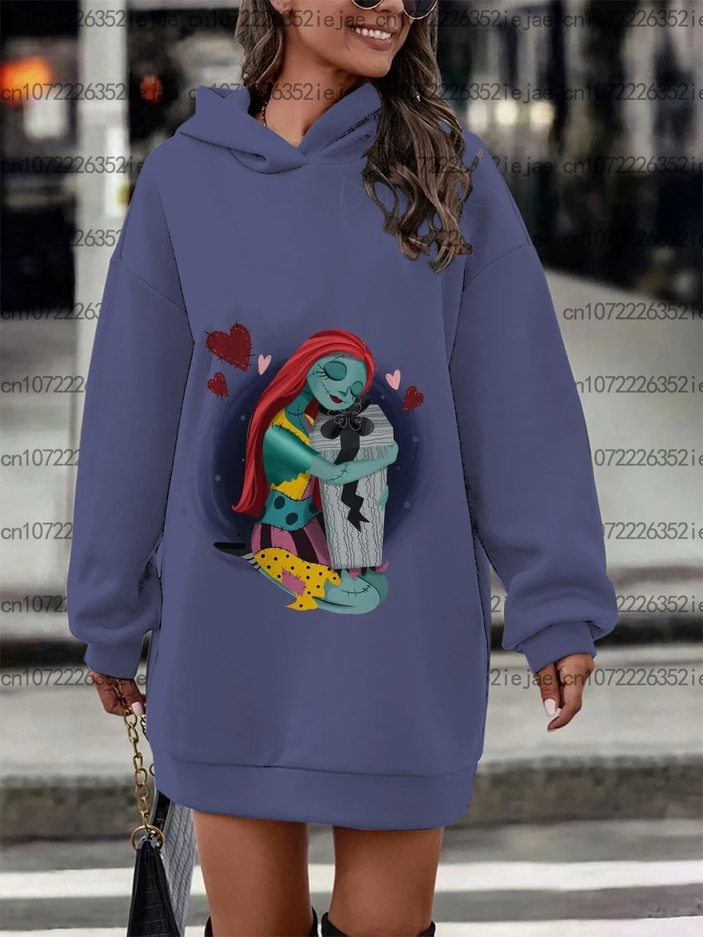 

Женский свободный пуловер с принтом «Кошмар перед Рождеством» Jack & Sally, платье-свитер, новая зимняя толстовка с длинными рукавами