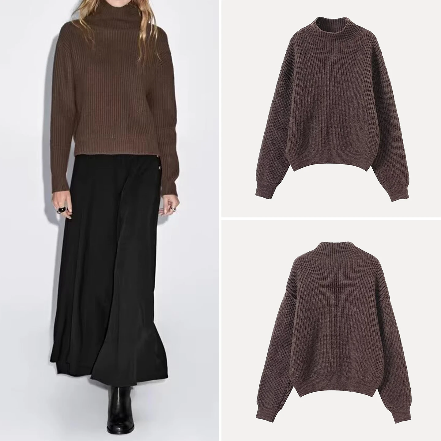 

Повседневный женский вязаный свитер с высоким воротом и длинными рукавами, осенняя новинка, свободный крой, удобный модный женский топ