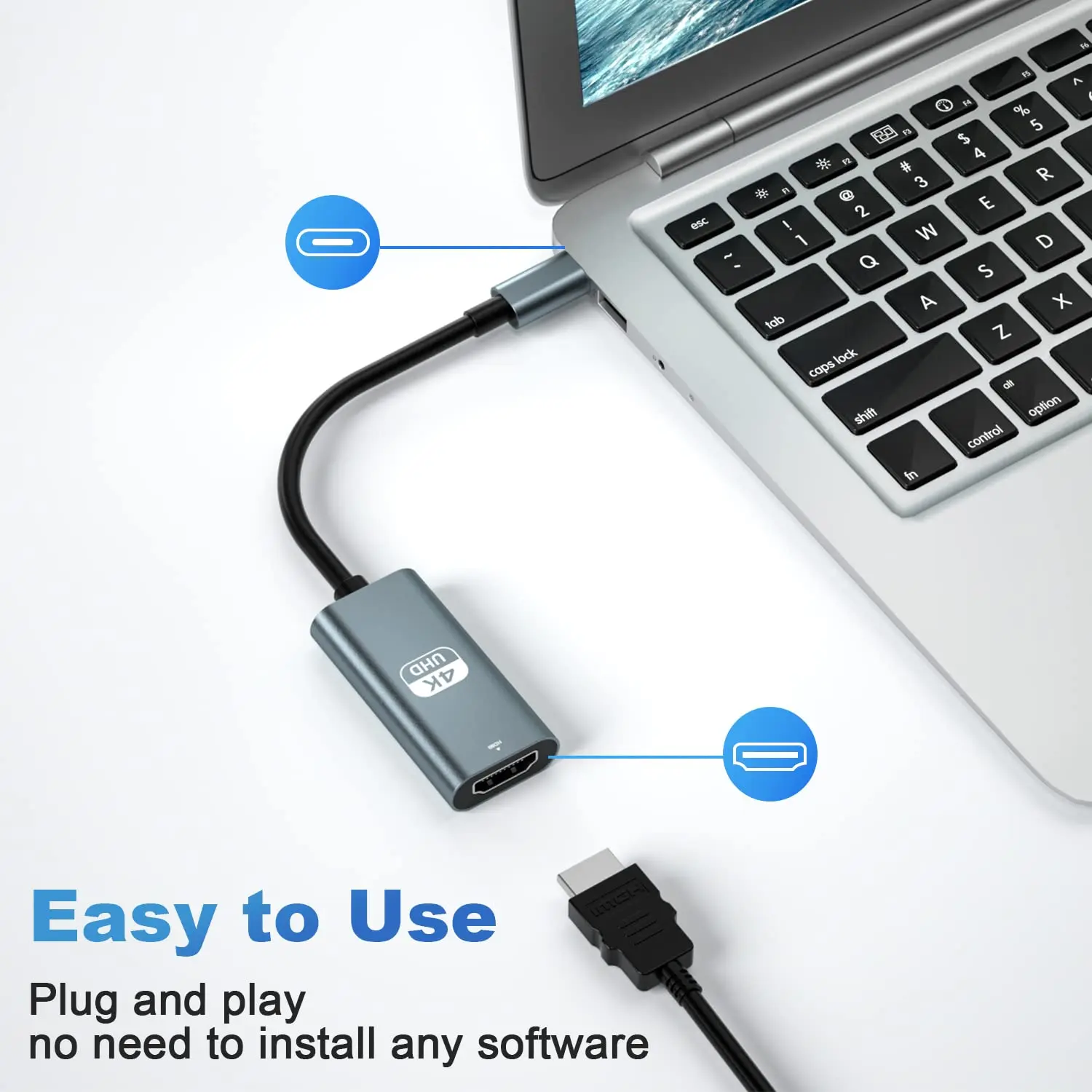 محول USB C إلى HDMI للشاشة، محطات إرساء الكمبيوتر المحمول 4K HDMI إلى USB C لجهاز MacBook Pro، كابل USB من النوع C إلى HDMI لجهاز iPad Air
