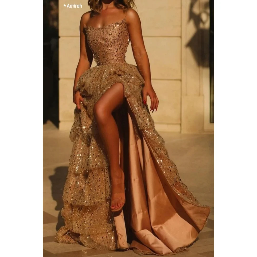 Amirah Custom Made Women Evening Dress Woman Sequins Luxurious Evening Dresses 2025 Line A Party Dress for Wedding Off i shoulder