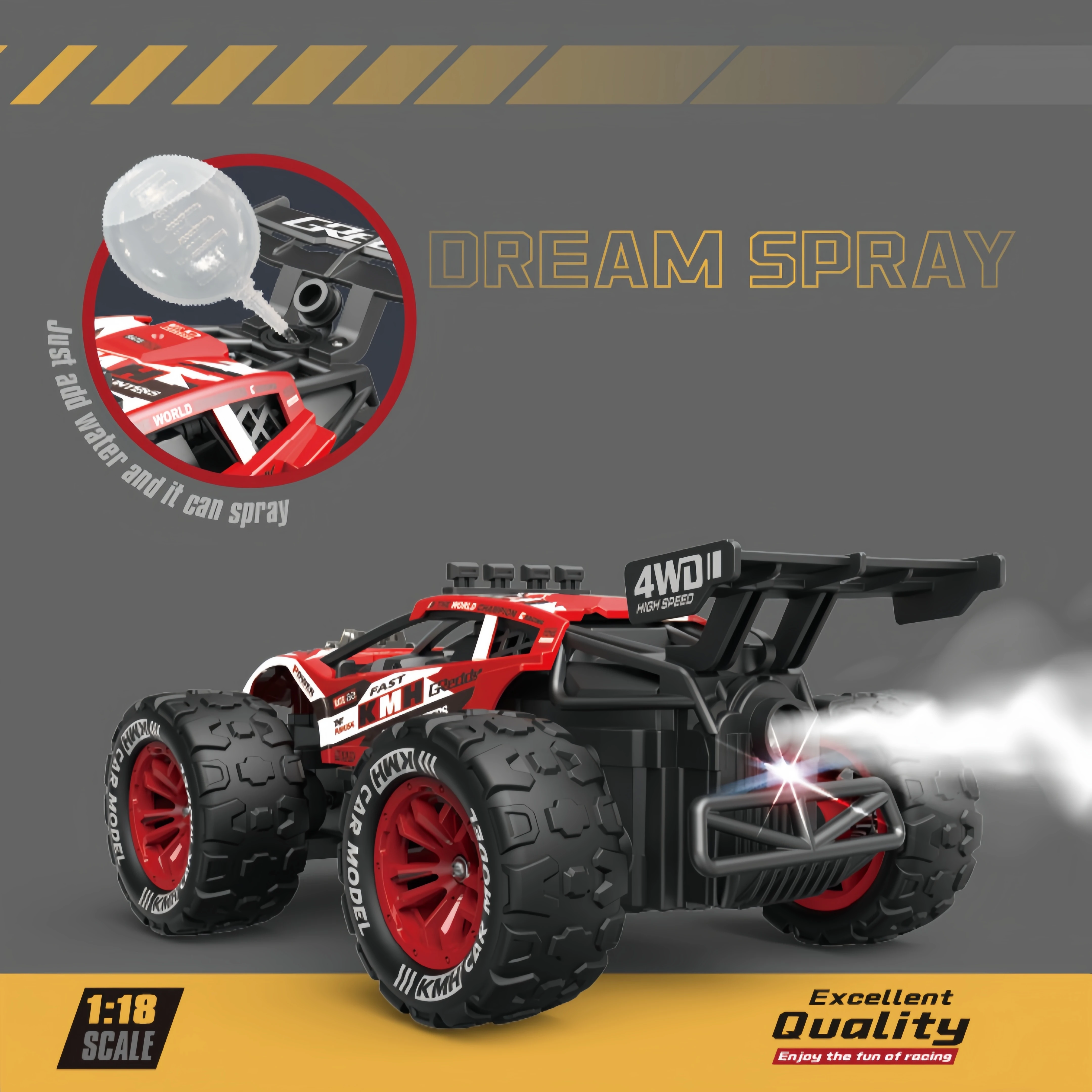 Nouvelle voiture télécommandée à grande vitesse à l'échelle 1:18, simulation de pulvérisation arrière d'échappement, vitesse maximale 40 km/h, voiture télécommandée tout-Terrain, bon cadeau pour adultes et garçons