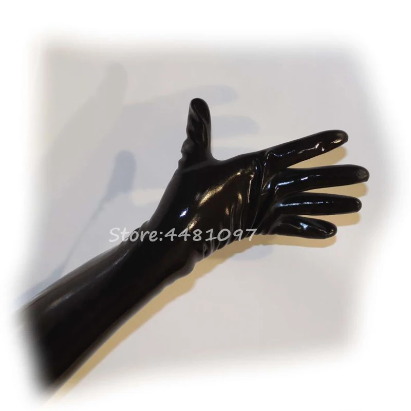 Guantes de goma de látex Unisex para mujer, manoplas largas sin costuras moldeadas en negro, fetiche, ropa de Culb, disfraces de Cosplay