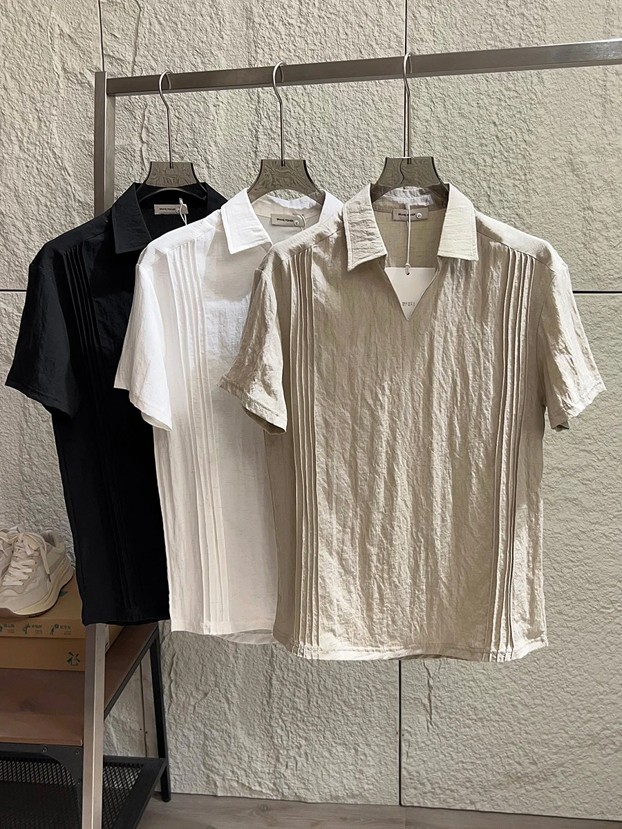 

Breathable Lightweight Summer Men's Rollover Collar Short Sleeve T-Shirt Lyrca Blend Comfortable Skin-Friendly Casual Shirt