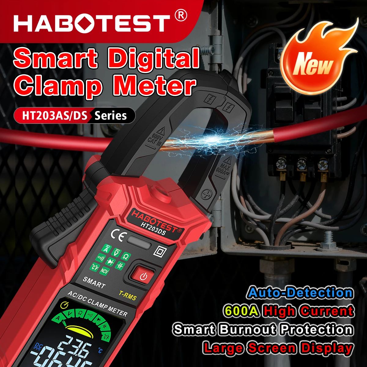 HABOTEST HT203AS AC/DC Smart Digital Clamp Meter Clamp-on Multimeter Capacitance Voltage Tester Electricians Tool