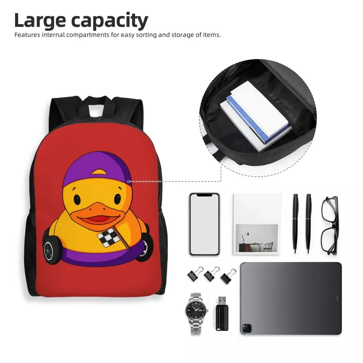 Personalized Car Racing Rubber Duck Backpacks Women Men Basic Bookbag for College School Bags