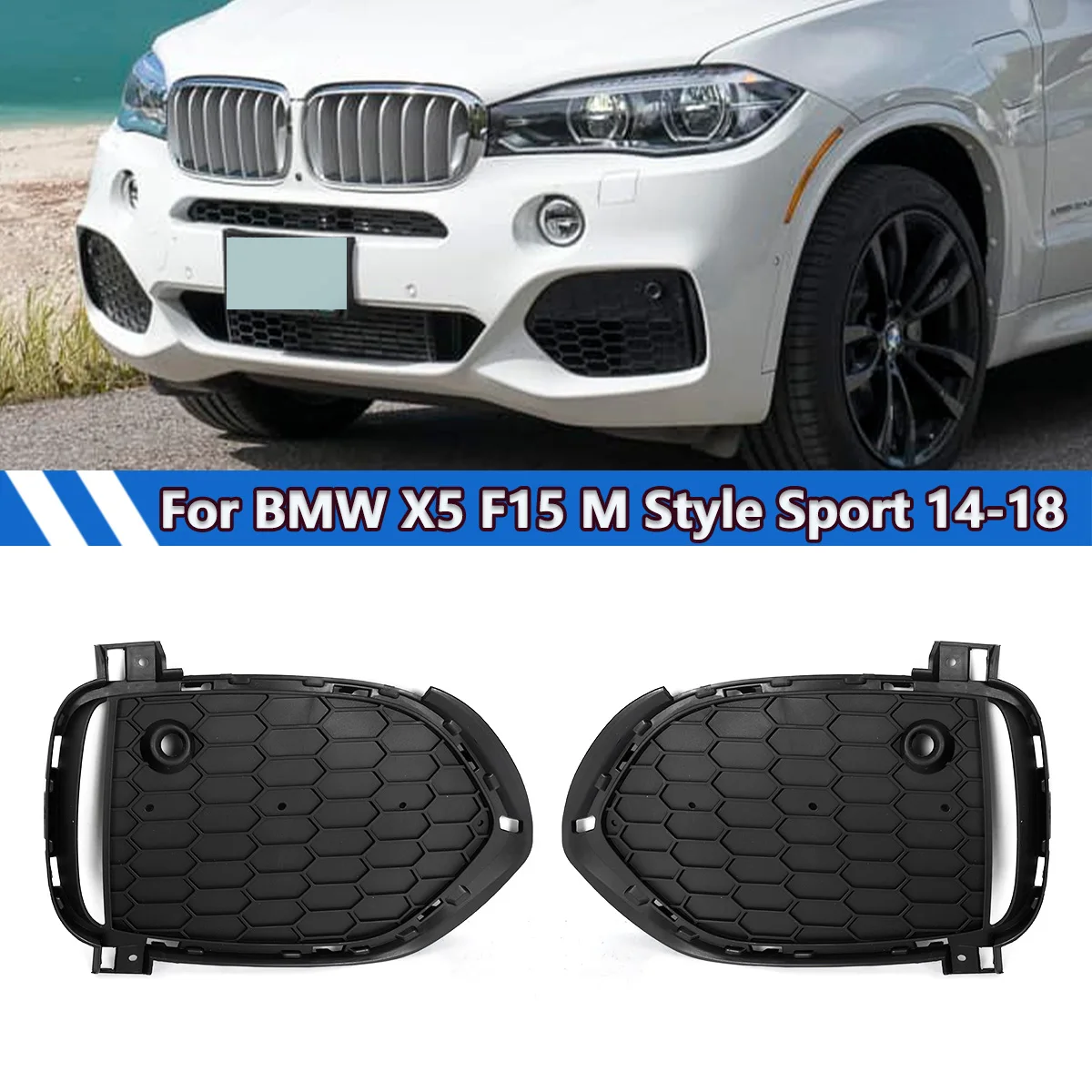 

Honeycomb Mesh Fog Light Grille For 2014-2018 BMW X5 F15 xDrive35d 35i 50i M Sport Front Bumper Fog Light Cover Grilles