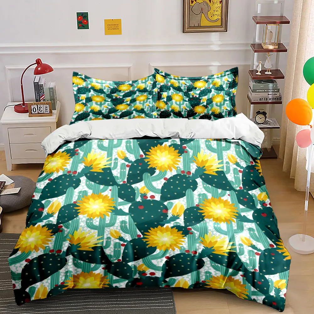 Seamless cactus floral pattern Print Bedding set 3PC 1 duvet cover 2 pillowcases adult and children bedding set Luxury