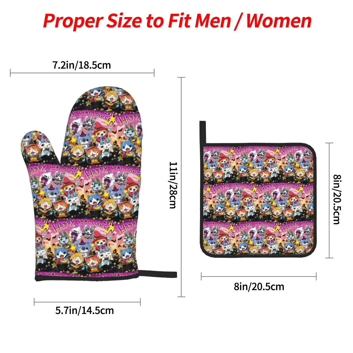 Yo-Kai Watch Cartoon Game Oven Mitts and Pot Holder Sets of 4 for Baking Kitchen Cooking BBQ Resistant Non-Slip Gloves