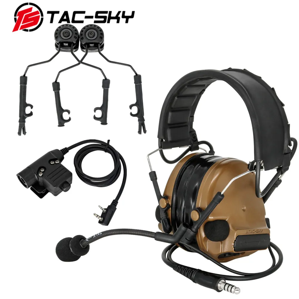 TAC-SKY Tactical Headset COMTAC III Detachable Headband Silicone Earmuff Version with PTT Adapter U94 PTT+ Helmet ARC Rail Mount