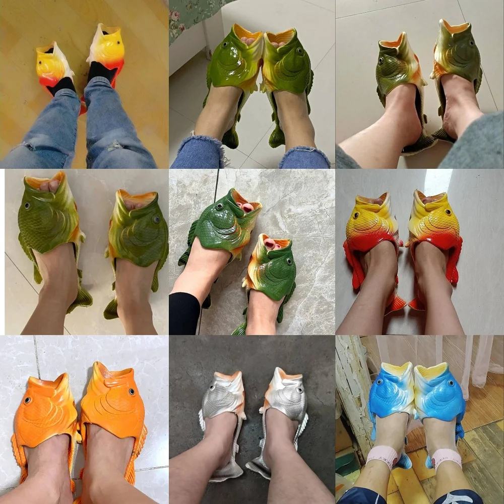 Funny Family Fish Slippers Beach Flipflops Boys Girls Footwear Female Creative Animal Shoes Non-slip Garden Clogs Flip Flops