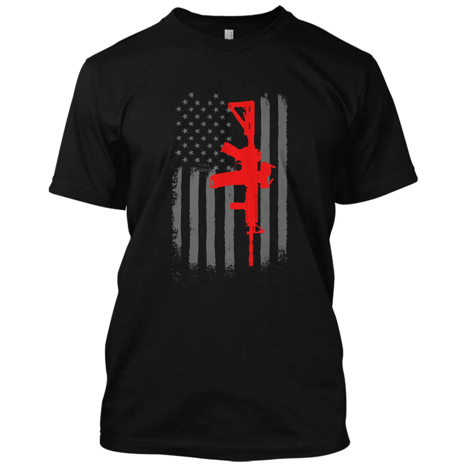 AR 15 American Flag Military Army T Shirt Graphic Assault Rifle Tee