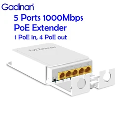 Gadinan PoE 익스텐더, 5 포트 기가비트 1000Mbps 방수, POE 리피터, IP 포트 변속기, 야외 POE 스위치 NVR IP 카메라용