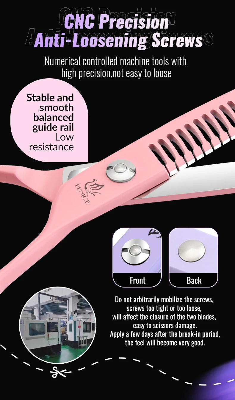 Fenice Dog Beauty Schere, bunt, 6,5/7/7,5 Zoll, JP440C, professionelle Hundepflegeschere, gebogen, dünnere Chunker-Schere – Detail 12
