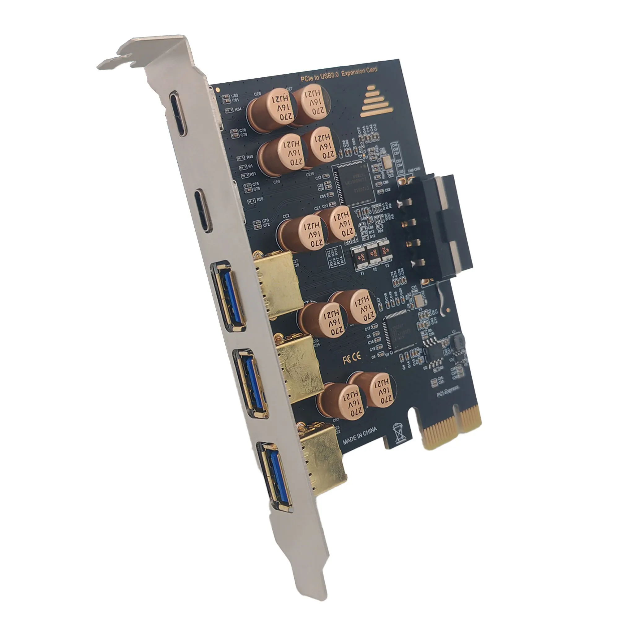 

10Gbps USB3.2 Type C PCIE 2X 4X Expansion Card 1-5 Port Type C USB 3.2 Adapter ASM3142 Controller PCI Express 4X To 16X