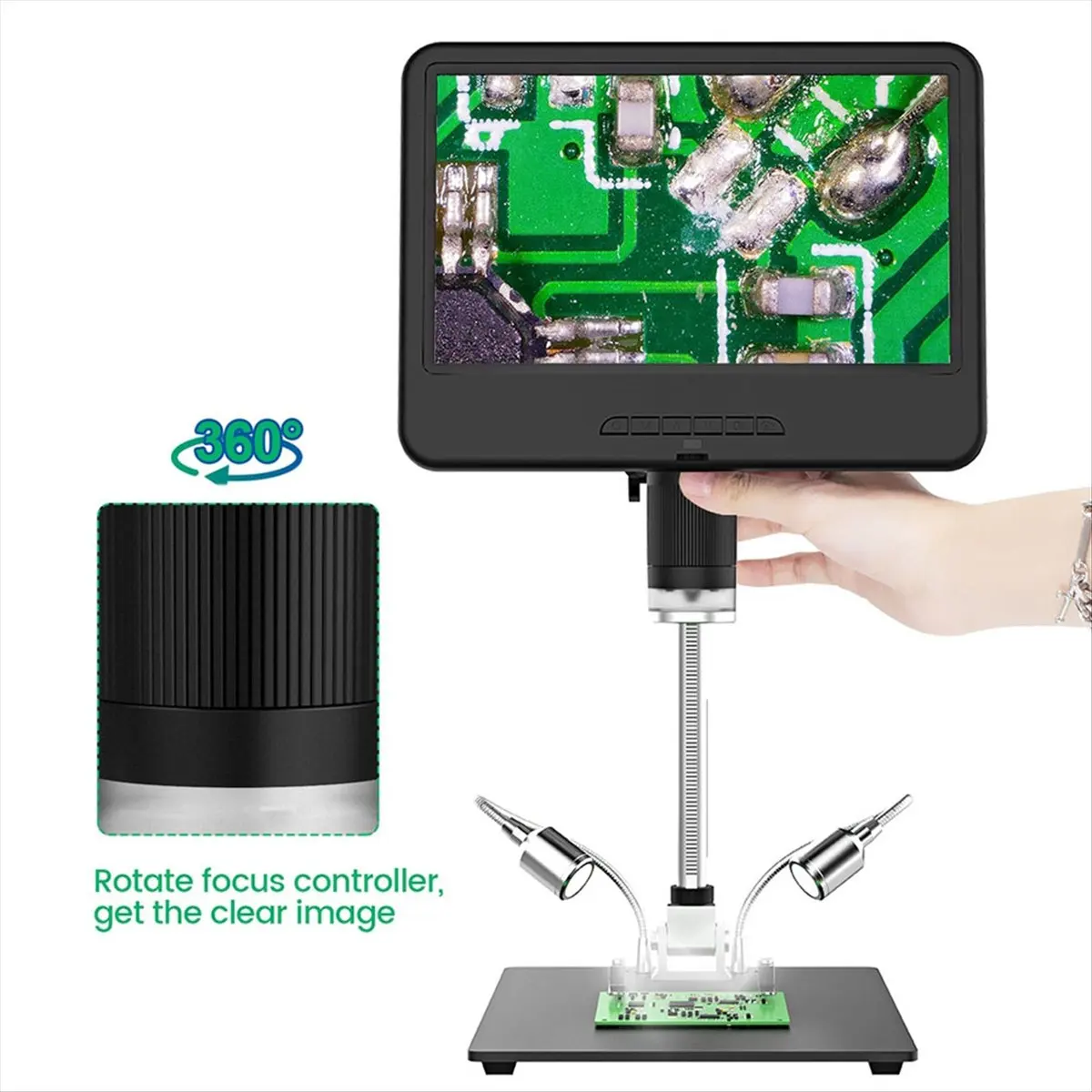 HGHO AD210 Digital Microscope 10.1 Inch Adjustable LCD for Electronics Microscope Tool PCB/SMD 1080P Soldering Microscopio