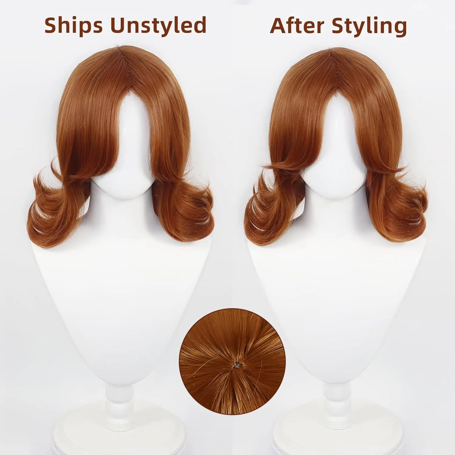 Game Super Princess Daisy Wigs Short Flip Brown Red Princess Wig 60s 70s Retro Anime Cosplay Hair for Women Halloween Party Cost view 5