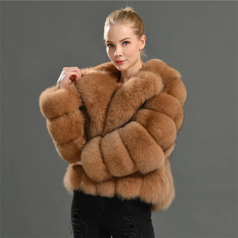 Mink Fuzzy Coat Women Winter Jacket Luxury Faux Fox Fur Coat Thick Warm Lapel Long Sleeve White Fluffy Fur Brown Jacket Women