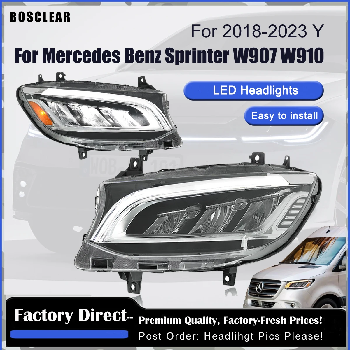 

Автомобильные фары для Mercedes Benz Sprinter W907 W910, фары, светодиодные фары для проектора, дневные ходовые огни, автомобильные аксессуары