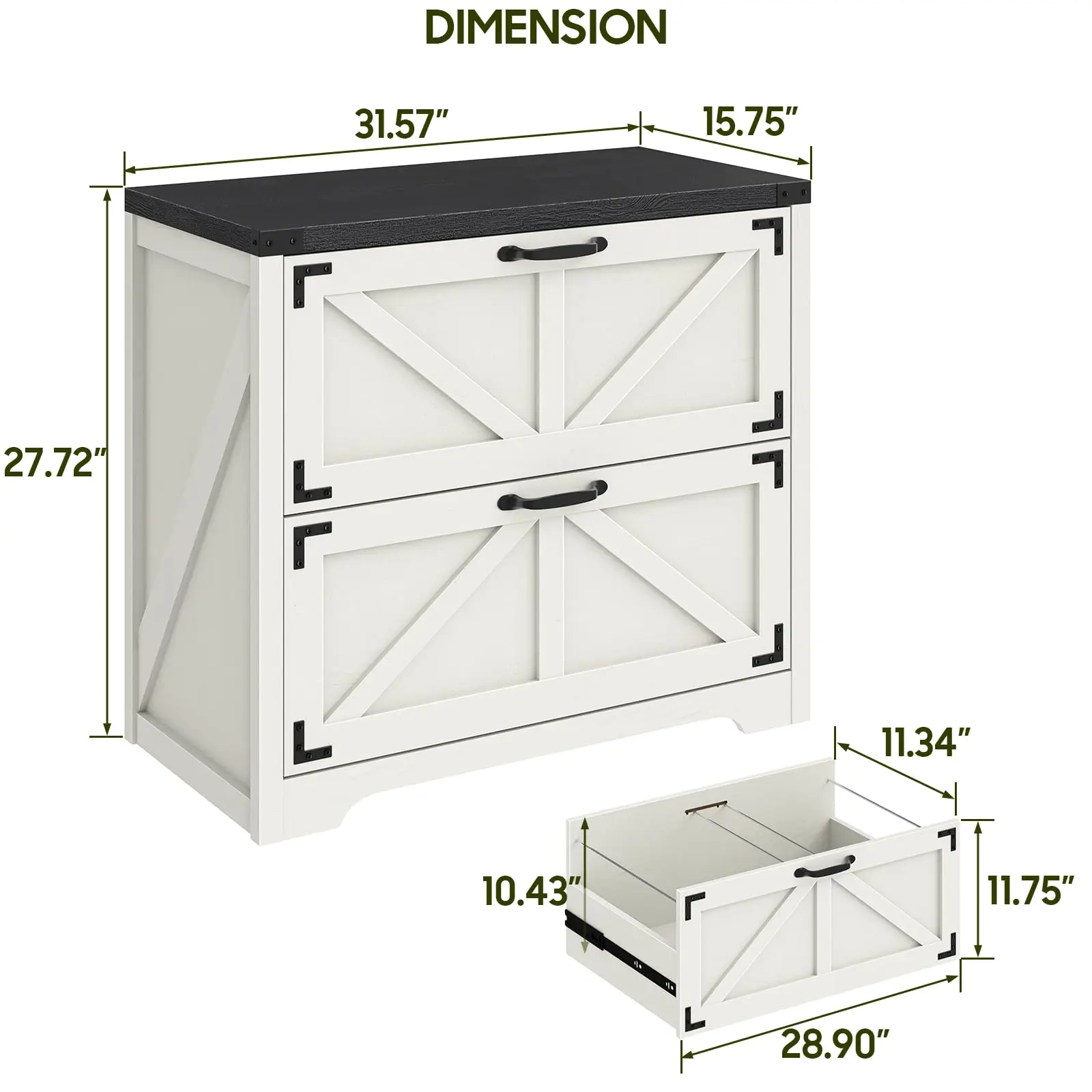 Vabches File Cabinet Lateral 2 Drawers File Cabinet Wood White Filing Cabinet for Letter/A4/Legal Size Hanging Files Home Office