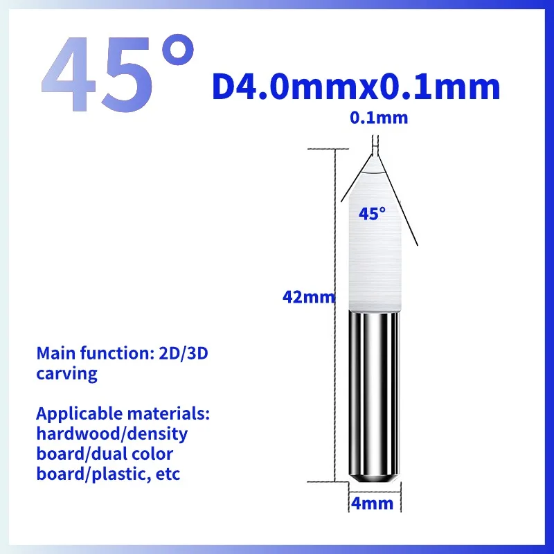 45degree 2D 3D Milling Cutter D4x0.1mm  Tungsten Carbide V Shape PCB Engraving Bit CNC Router Bit for Acrylic Wood PVC