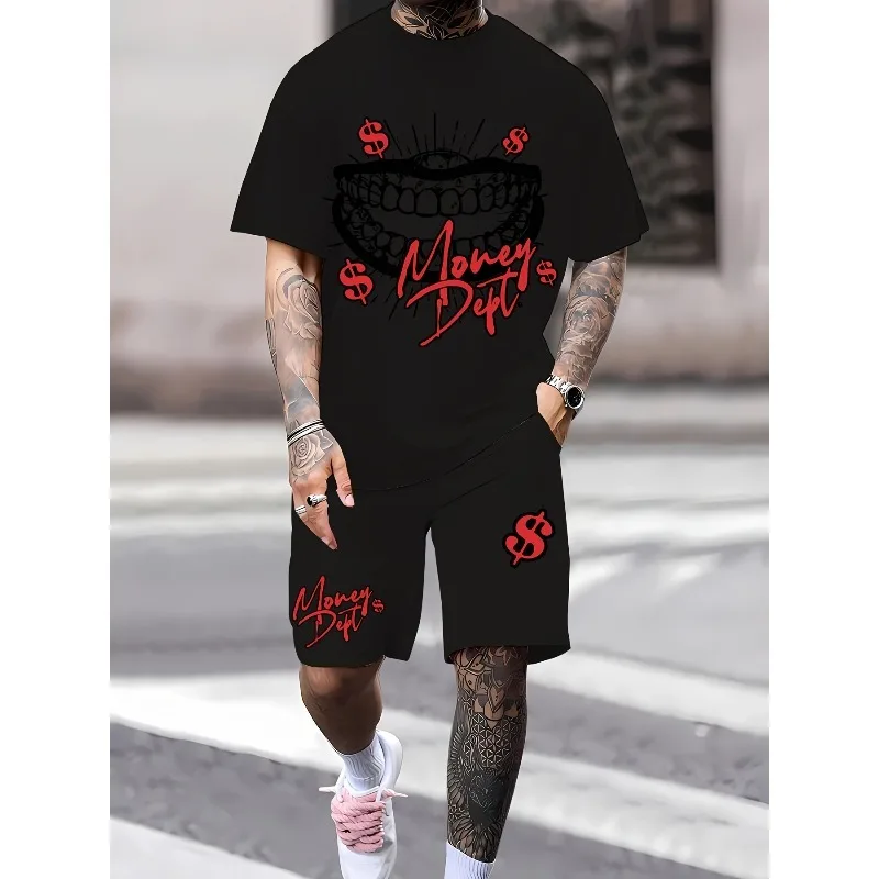 2025 3D Pattern T-shirt Shorts Set for Casual Men's Outdoor Sports Summer Fashion Trend Street Polyester Fiber Wear Daily